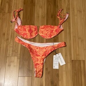 SHEKOU Orange/Red 2 Piece Bikini Set Top Size Small & Bottom Size Medium NWT